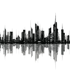 Fototapeta premium Modern City Skyline at Night – Clean Black Silhouette Vector in Horizontal Format
