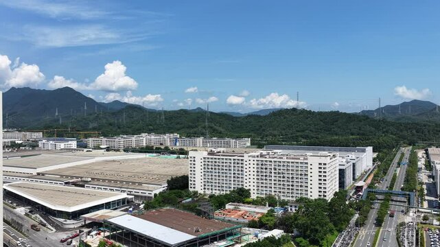 Skyview of BYD Pingshan Shenzhen, a leading new energy vehicle manufacturing base and industrial park, specializing in electric cars, hybrid vehicles and innovative zero emission technology solutions
