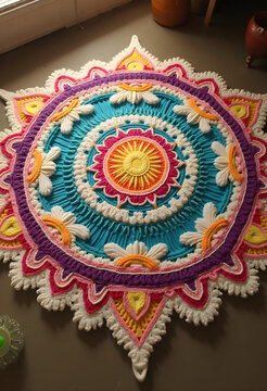 Intricate 3D Rangoli Design with Optical Illusion and Vibrancy