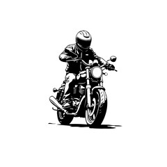 Monochrome vector illustration of a motorcyclist riding a vintage motorcycle © LgsDesign