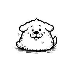 Adorable monochrome cartoon drawing of a cute puppy with soft features and a tail