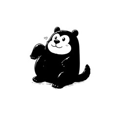 Cute cartoon bear illustration in black and white with a friendly expression