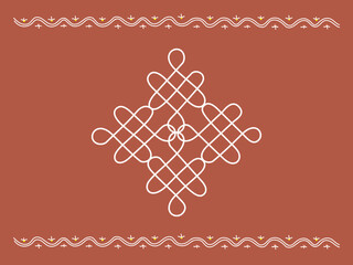 Traditional Indian Rangoli Pattern, Intricate Auspicious Design for Diwali Greeting Card, Wedding Invitation, Ethnic Decoration, Brown Background, Vector Illustration