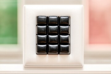 Closeup of a Black Square Numeric Keypad Button on White Surface