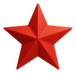 Obraz premium A vibrant red five-pointed star with a textured surface on transparent background.
