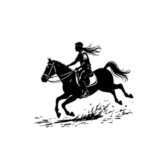Silhouette of a Woman Riding a Horse, Equestrian Sport Scene Illustration
