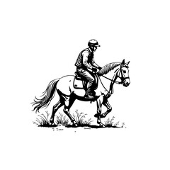 Equestrian pursuits illustration: a monochrome depiction of a rider on horseback