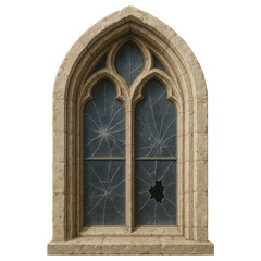 Fototapeta premium Gothic Style Stone Window with Broken Glass Damaged Medieval Architecture Detail