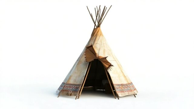 Tipi isolated on white background featuring traditional native american shelter