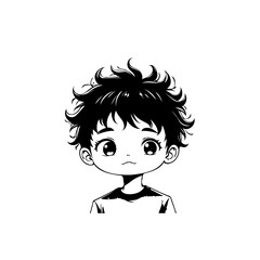 Anime-style illustration of a cute, wide-eyed boy with spiky black hair, isolated