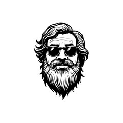 Vintage Cool Bearded Man with Sunglasses: Retro Style Vector Illustration