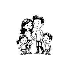 Wholesome family portrait illustration with parents and children standing together