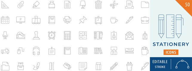 Stationery icon collection set. Editable stroke.