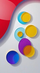 Abstract geometric composition with 3D effect of multi-colored glass and white background, presented in transparent forms.