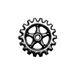 Detailed Vintage Engraving Illustration of a Bicycle Gear on White Background © LgsDesign