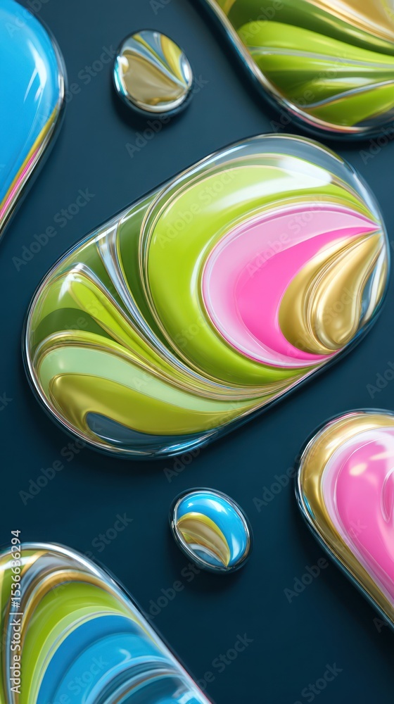 Poster abstract colorful swirls background with shiny metallic textures