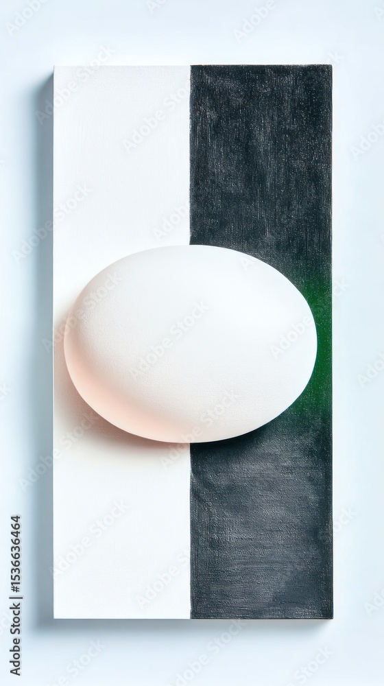 Poster abstract composition with white sphere and dark background