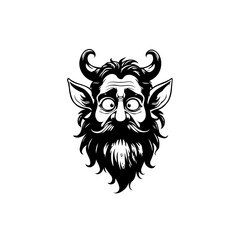 Cartoonish depiction of a whimsical and quirky creature with horns and a beard
