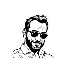 Stylish line art portrait of a bearded man with sunglasses in modern style