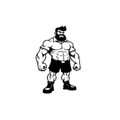 Strong and Muscular Cartoon Character Illustration with Bold Outline for Various Uses