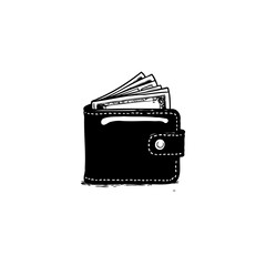 Hand-Drawn Wallet Overflowing with Cash: A Symbol of Wealth and Financial Success