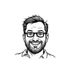 Portrait of a smiling man with beard and glasses in black and white style