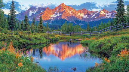 Obraz premium Serene Mountain Sunrise Reflection