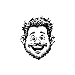 Cartoon Portrait of a Happy Man with Beard and Smiling Expression Black and White