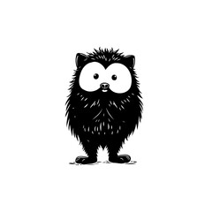 Whimsical creature: Charming black and white illustration of a fuzzy character