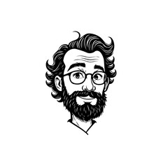 Stylized portrait illustration of a bearded man with glasses in black and white
