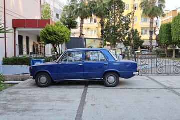 Blue vintage car. High quality photo