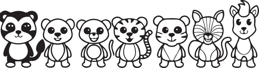 Cute vector cartoon panda couple with a black and white floral pattern