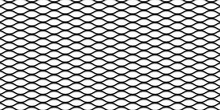 Metal grid with rhombus shape silhouette. Mesh shaped iron fence background. Black metal mesh seamless pattern vector illustration. Metal grid pattern. Steel wire mesh fence pattern silhouette
