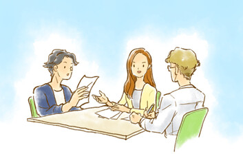 会議・打ち合わせをするビジネスパーソンたちのイラスト