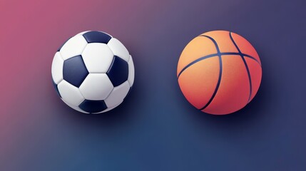 Soccer and basketball balls on a gradient background.