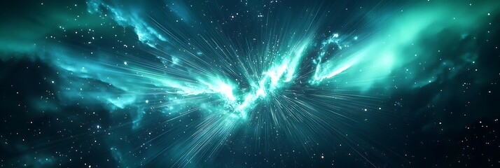Obraz premium Synthetic aurora energy burst in teal and indigo with sharp light rays