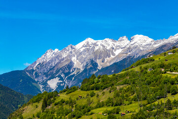 Obraz premium Lechtal Austria alpine mountain landscape panorama blue sky and snow.