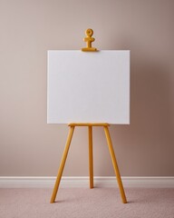Blank White Canvas on Wooden Easel Against Beige Wall