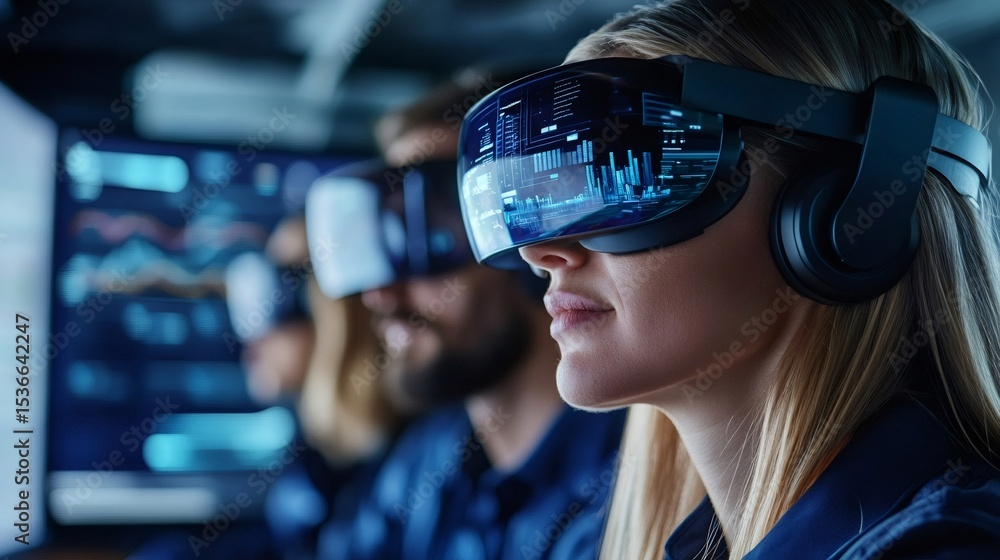 Aufkleber Software engineers working with virtual reality headsets in monitoring room