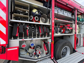 The internal structure of a fire rescue vehicle