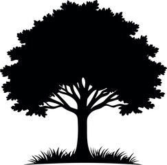 Obraz premium Black Silhouette of a Tree with Leaves and Grass