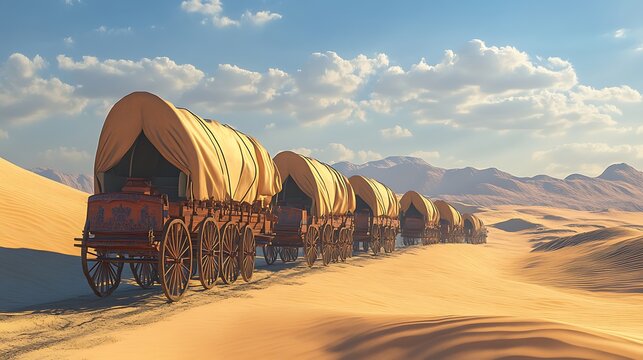 Covered wagons westward trek