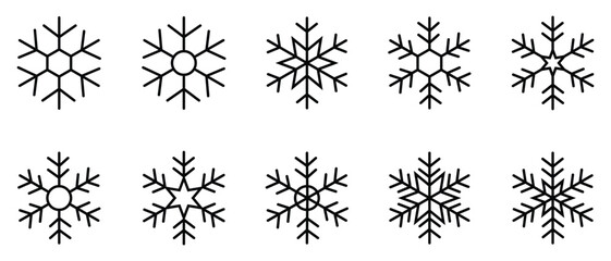 Snowflakes icon vector set.  Snowflakes Vector Icons. Winter Icons. Snow or Snowflake symbol. Snowflake variations icon collection. Vector illustration.