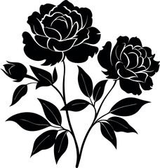 Black and White Peony Flower Silhouette