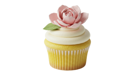 Delicate Pink Magnolia Adorns Yellow Cupcake