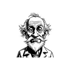 Intricate monochrome vector portrait of a wise, old man with detailed beard