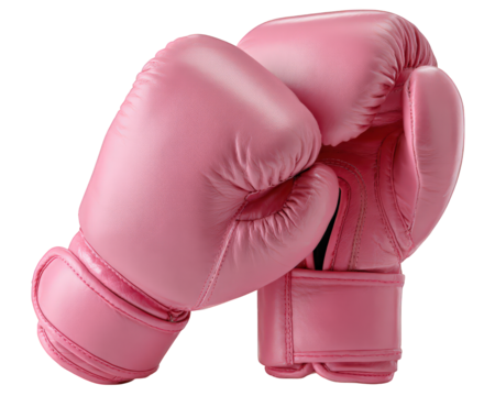 Pink boxing glove pair isolated on transparency background, showing soft leather texture and padded design for protection and comfort during training or competition
