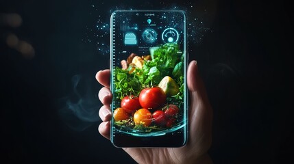 A futuristic AI-powered nutrition app providing real-time dietary recommendations for peak performance