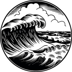 Vintage Storm Wave Sketch Illustration