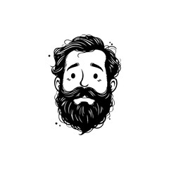 Stylized portrait illustration of a man with beard in monochrome isolated